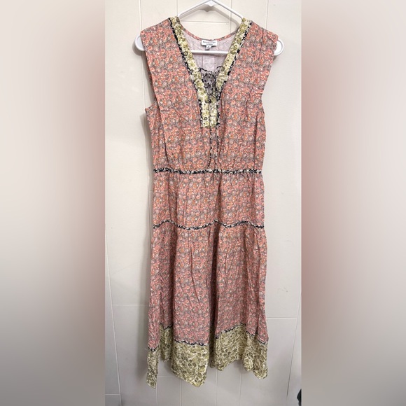 Anthropologie Current Air Sleeveless Linen Floral Midi Dress Cottagecore Boho M - Picture 2 of 9